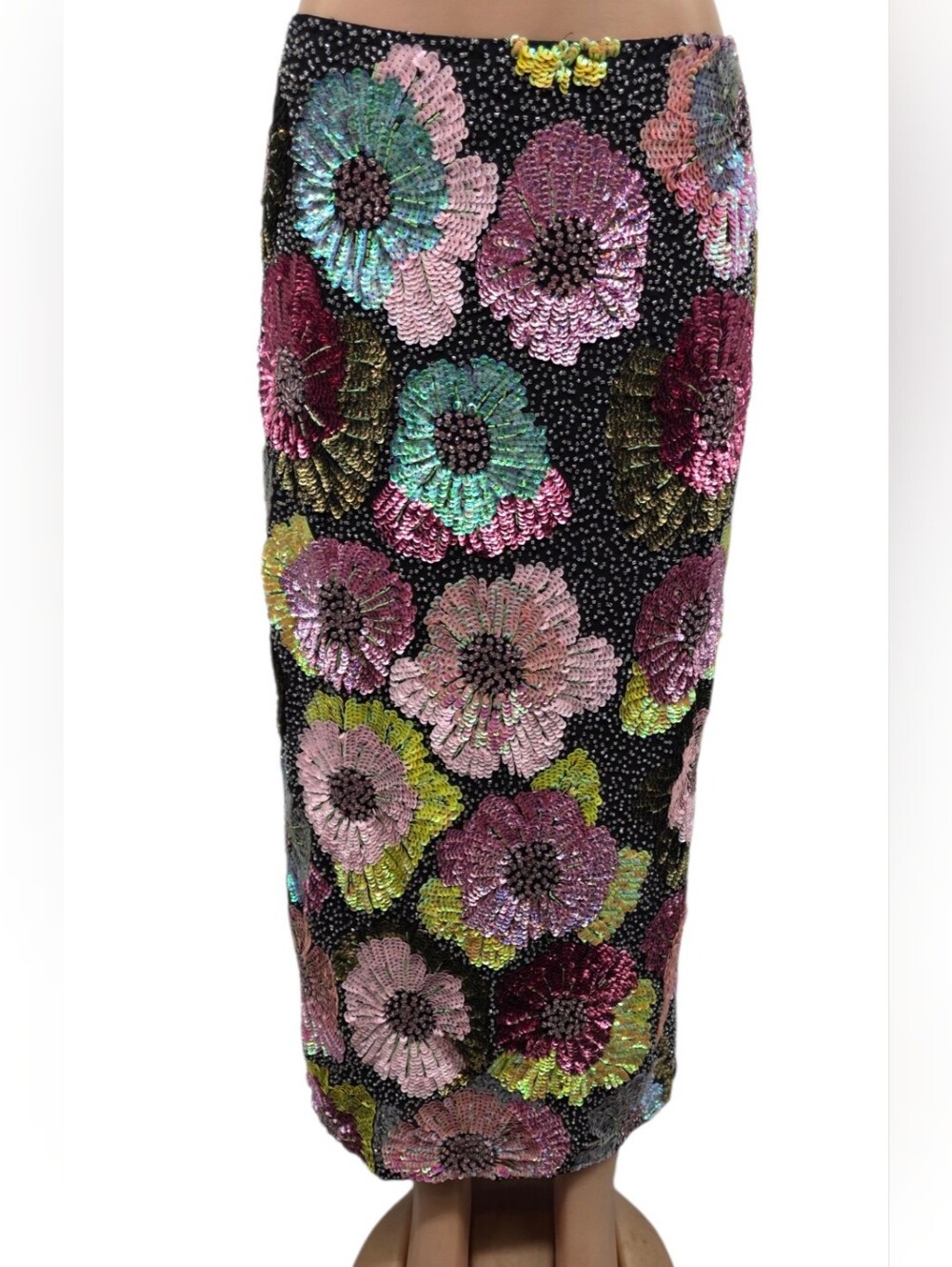 ASOS EDITION Floral Sequin Beaded Midi Pencil Skirt Euc 90s Glam